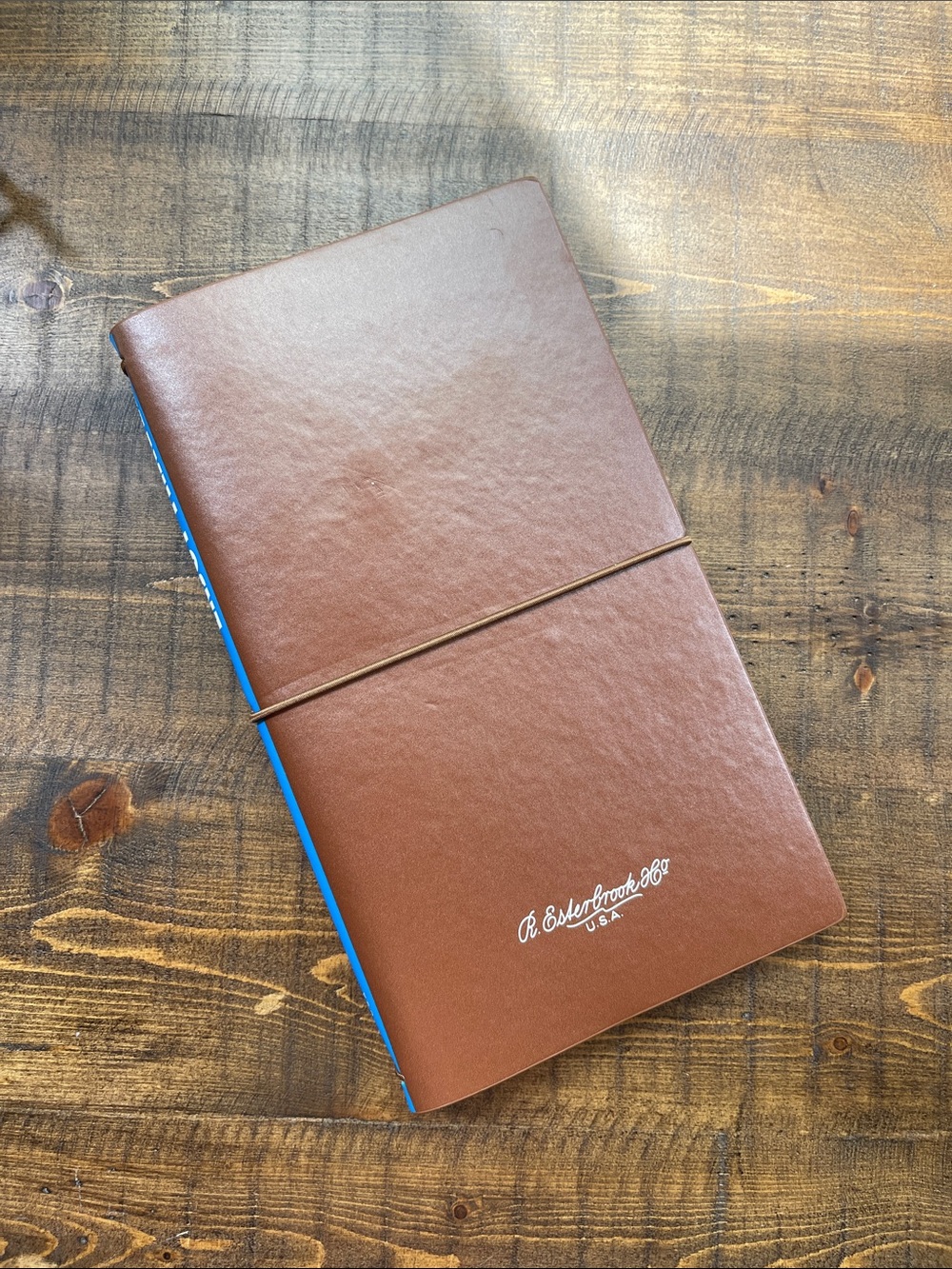 R. Esterbrook & Co. Brown Faux Leather Notebook with Blue Spine